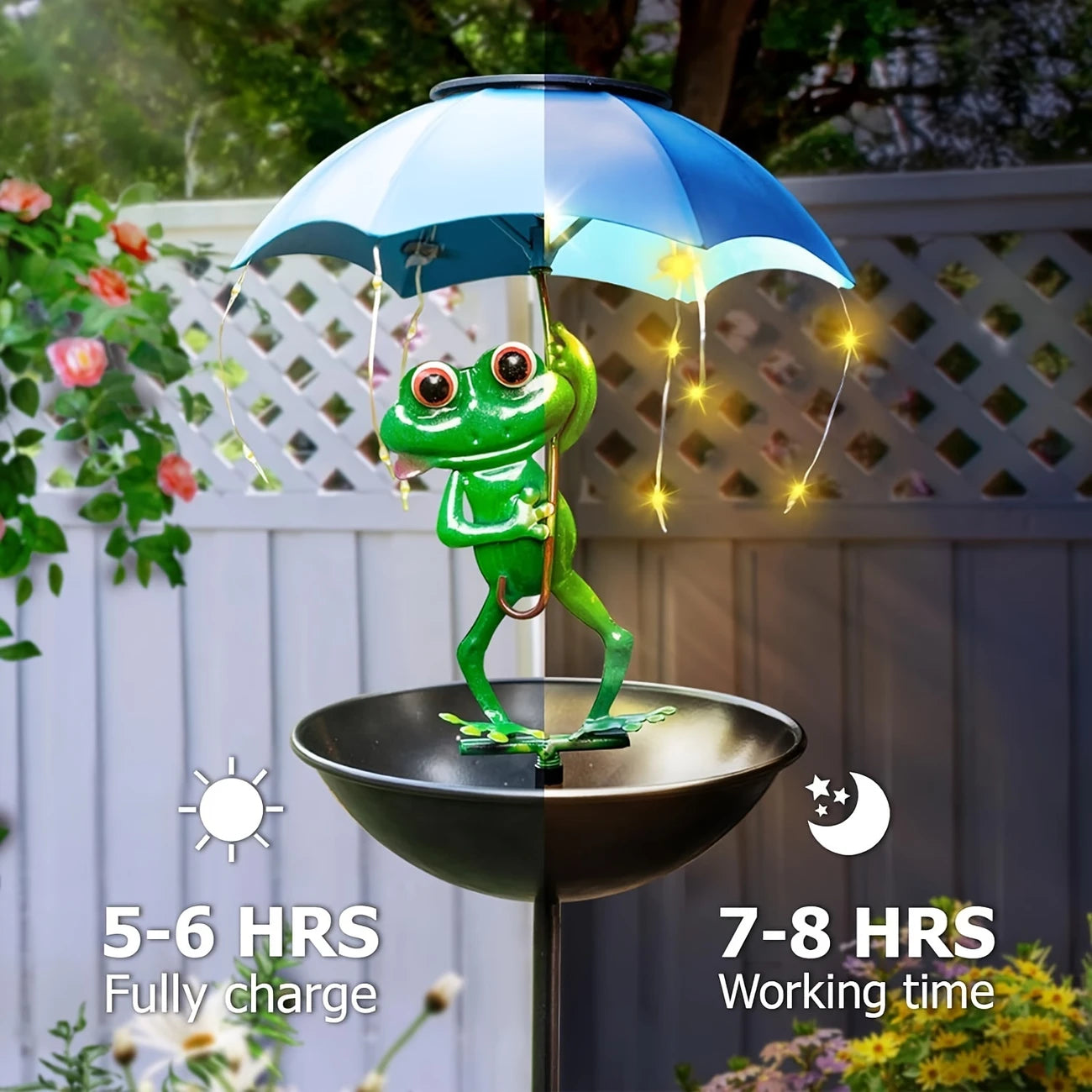 Frog Statue Solar Street Light, Outdoor Bird Feeder, Garden Decoration with LED Light String, Hummingbird Feeder Channel Light, Suitable for Aisles, Lawns, Terraces