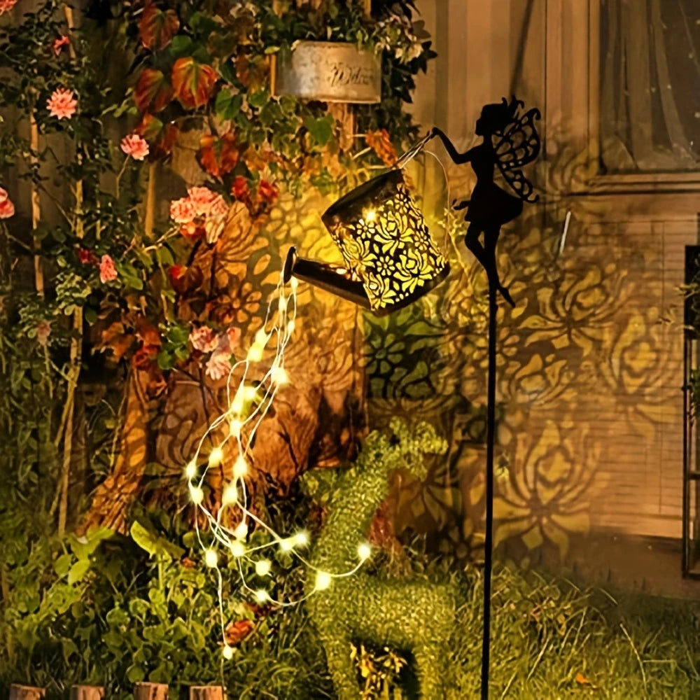 2pcs/1pc Solar Fairy Waterfall Lamp - Metal Kettle Garden Decoration, with LED Streamer Light, Very Suitable for Courtyard, Lawn and Outdoor Solar Stake Lights, IPX44, Yard Passage Lawn Decorative Lighting