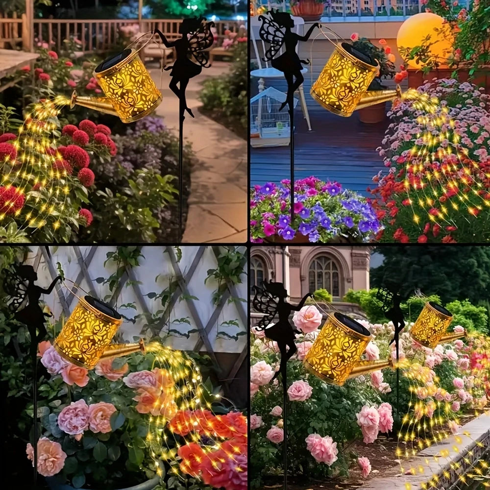 2pcs/1pc Solar Fairy Waterfall Lamp - Metal Kettle Garden Decoration, with LED Streamer Light, Very Suitable for Courtyard, Lawn and Outdoor Solar Stake Lights, IPX44, Yard Passage Lawn Decorative Lighting
