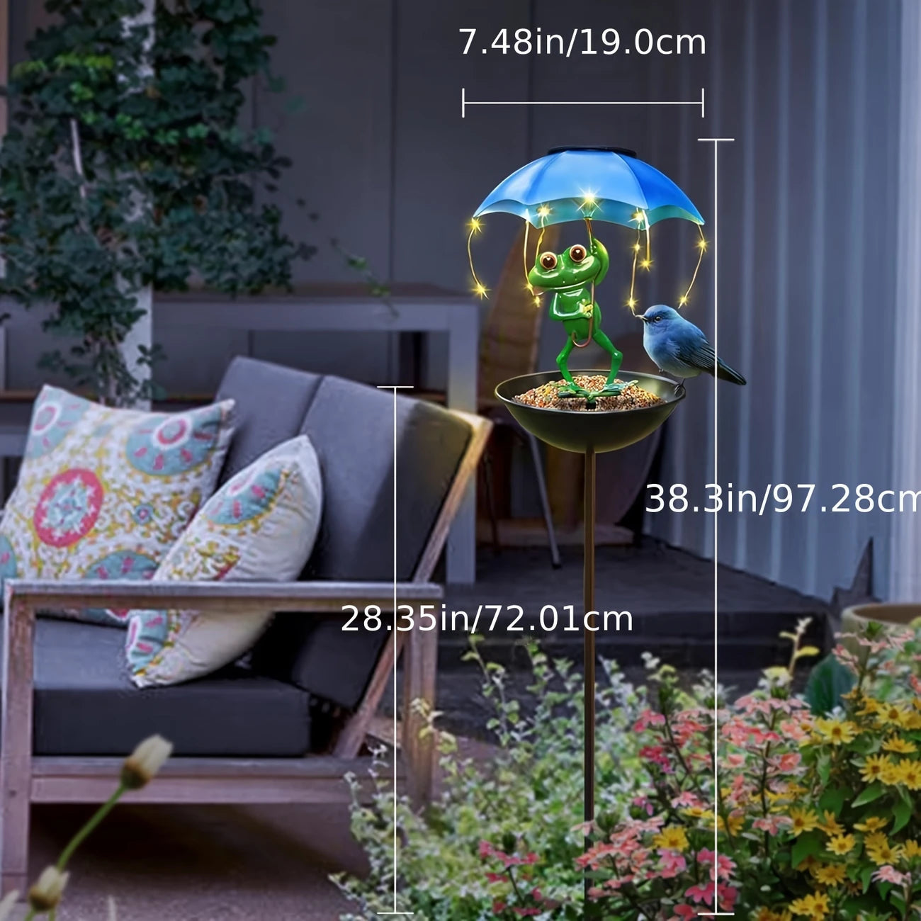 Frog Statue Solar Street Light, Outdoor Bird Feeder, Garden Decoration with LED Light String, Hummingbird Feeder Channel Light, Suitable for Aisles, Lawns, Terraces
