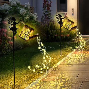 2pcs/1pc Solar Fairy Waterfall Lamp - Metal Kettle Garden Decoration, with LED Streamer Light, Very Suitable for Courtyard, Lawn and Outdoor Solar Stake Lights, IPX44, Yard Passage Lawn Decorative Lighting