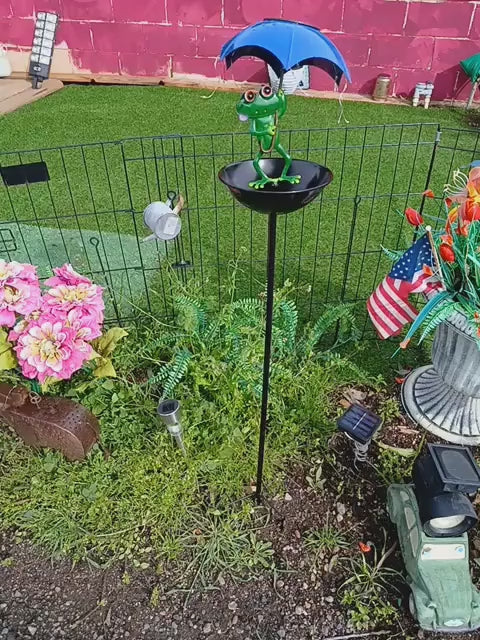 Frog Statue Solar Street Light, Outdoor Bird Feeder, Garden Decoration with LED Light String, Hummingbird Feeder Channel Light, Suitable for Aisles, Lawns, Terraces